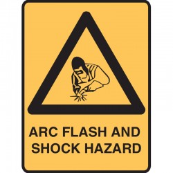 WARNING SIGN - ARC FLASH & SHOCK HAZARD WITH PICTURE - 300 x 450mm, Poly